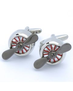 N-2567 Manchetknopen - Vliegtuig Propeller Zwart Rood Zilver 1.jpg