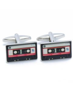 N-2635 Manchetknopen - Cassettebandje Rood met Zwart 1.jpg