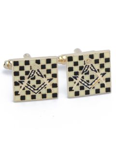 N-2657 Manchetknopen - Vrijmetselaars Schaakbord met Goud 1.jpg