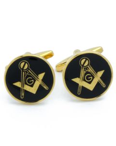 N-2666 Manchetknopen - Vrijmetselaars Zwart en Goud Rond 1.jpg
