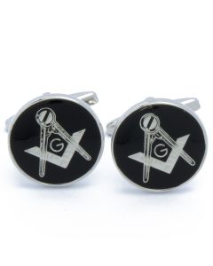 N-2673 Manchetknopen - Vrijmetselaars Zwart en Zilverkleur Rond 1.jpg