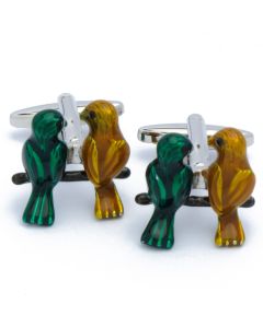 N-2696 Manchetknopen - Vogels Parkieten Groen en Geel 1.jpg