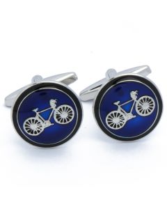 N-2698 Manchetknopen - Blauw Rond met Zilveren Fiets 1.jpg