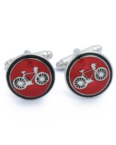 N-2699 Manchetknopen - Rood Rond met Zilveren Fiets 1.jpg