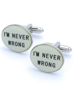N-2757 Manchetknopen - I Am Never Wrong Ovaal Wit Zwart 1.jpg