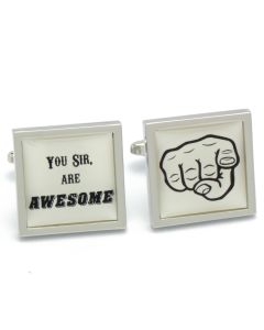 N-2792 Manchetknopen - You Sir Are Awesome en Vinger Tekst Wit Zwart 1.jpg