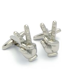 N-2844 Manchetknopen - Twee Vingers Peace Teken Zilverkleurig 1.jpg