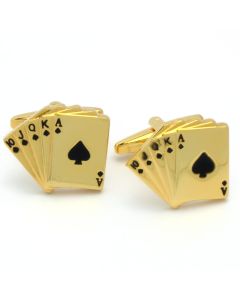 N-2862 Manchetknopen - Kaarten Royal Flush Schoppen Goud 1.jpg