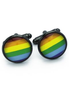 N-2941 Manchetknopen - Regenboog Vlag Rond Gaypride Donker Metaal 1.jpg