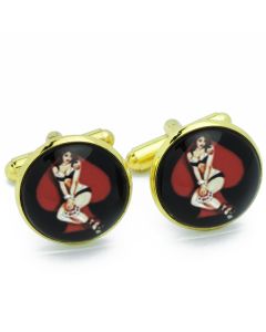 N-2943 Manchetknopen - Pin-up Girl Zwart met Rode Kaarten Goudkleurig 1.jpg