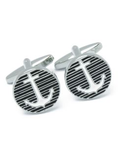 N-2948 Manchetknopen - Wit Anker op Zwarte en Zilverkleurige Lijnen 1.jpg