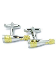 N-2971 Manchetknopen - Champagneflessen Flessen Goud en Zilverkleurig 1.jpg