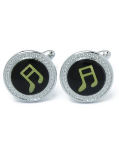 N-2995 Manchetknopen - Muzieksleutel Goudkleurig in Zwart Emaille 1.jpg