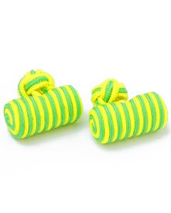 SK-1049 Manchetknopen - Zijden Knoop met Groen en Gele Cilinder 1.jpg