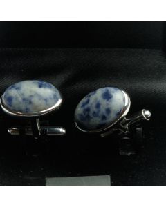 ZE2-1009 Manchetknopen - Echt 925 Zilver Blauwgestipte Steen 1.jpg