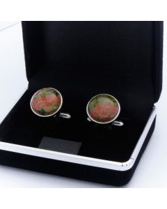 ZE3-1006 Manchetknopen - Echt Zilver 925 Rond Unakiet Groen en Rood 1.jpg