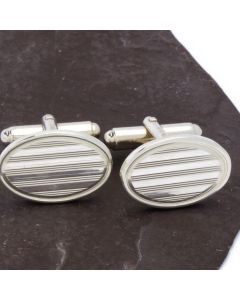 ZI-1002 Manchetknopen - Echt Zilver 925 Ovaal Horizontaal Recency Strepen 1.jpg