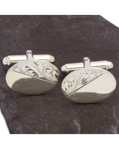 ZI-1011 Manchetknopen - Echt Zilver 925 Ovaal Half Gegraveerd 1.jpg