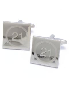 A6-1001 Manchetknopen - Cijfer Nummer 21 Vierkant Zilver 1.jpg