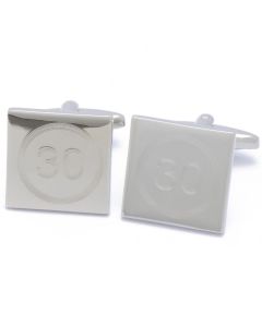 A6-1002 Manchetknopen - Cijfer Nummer 30 Vierkant Zilver 1.jpg