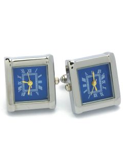 EN-1021 Manchetknopen - Echt Horloge Zilver met Blauwe Wijzerplaat Vierkant 1.jpg