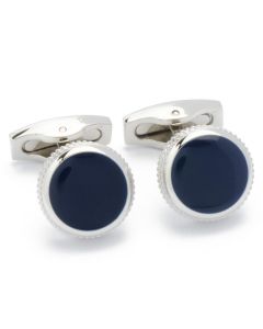 KC-1024 Manchetknopen - Rond met Gekartelde Rand Blauw Emaille 1.jpg