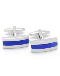 KC-1026 Manchetknopen - Rechthoek Zilver met Blauwe Balk 1.jpg