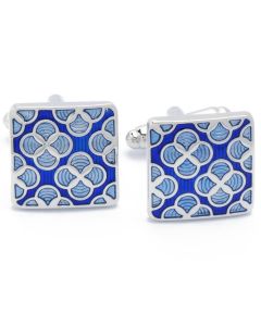 KC-1034 Manchetknopen - Blauw Klaver Patroon Klassiek 1.jpg