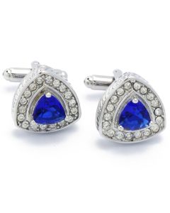 KC-1041 Manchetknopen - Driehoekig Zilver met Blauwe Steen 1.jpg