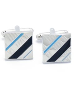 KC-1046 Manchetknopen - Vierkant met Diagonale Blauwe Streep 1.jpg