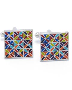 KC-1047 Manchetknopen - Vierkant Meerkleurig Bloem Patroon 1.jpg