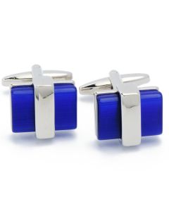 KC-1049 Manchetknopen - Blauwe Steen in Zilveren Band 1.jpg