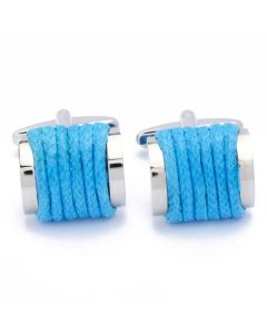 KC-1067 Manchetknopen - Rechthoek met Lichtblauwe Stof Draad 1.jpg