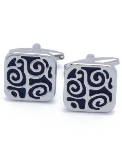 KC-1073 Manchetknopen - Vierkant met Zilver en Blauw Patroon 1.jpg