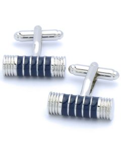 KC-1111 Manchetknopen - Cilinder met Blauwe Emaille Ringen 1.jpg