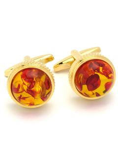 KC-1119 Manchetknopen - Goud Rond met Rood en Witte Steen 1.jpg
