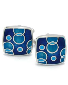 KC-1126 Manchetknopen - Vierkant met Blauwe Emaille Bollen 1.jpg