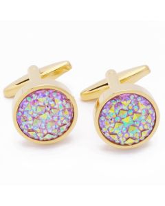 KG-1014 Manchetknopen - Goud Kristal Roze Glinsterend Rond 1.jpg