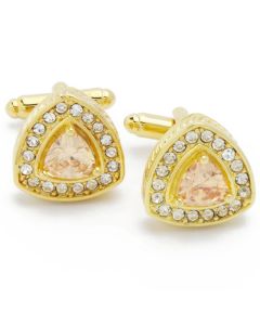 KG-1032 Manchetknopen - Driehoekig Goud met Witte Steen 1.jpg