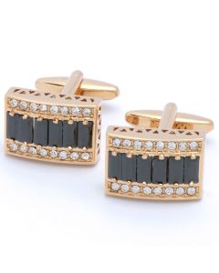 KG-1069 Manchetknopen - Rose Goud met Zwarte en Witte Stenen 1.jpg