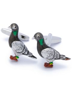 N-2075 Manchetknopen - Duif Vogel Gedetailleerd Groen met Zilver 1.jpg