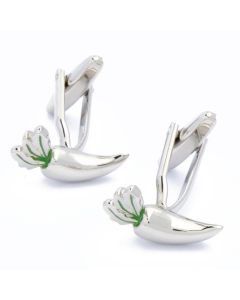 N-2255 Manchetknopen - Wortels Zilverkleurig met Groen Steeltje 1.jpg