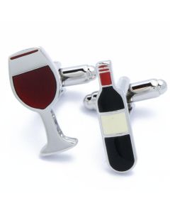 N-2386 Manchetknopen - Wijnfles en Wijnglas Zilver en Rood 1.jpg