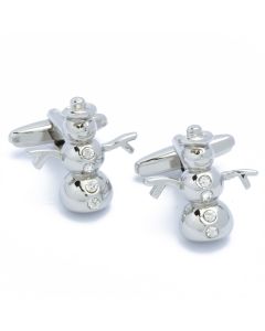 N-2683 Manchetknopen - Sneeuwpop Zilverkleurig met Witte Stenen 1.jpg