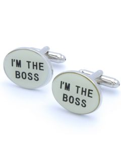 N-2756 Manchetknopen - I Am The Boss Ovaal Wit Zwart 1.jpg