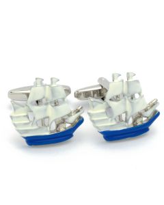 N-2819 Manchetknopen - Tweemaster Schip Blauw en Wit 1.jpg